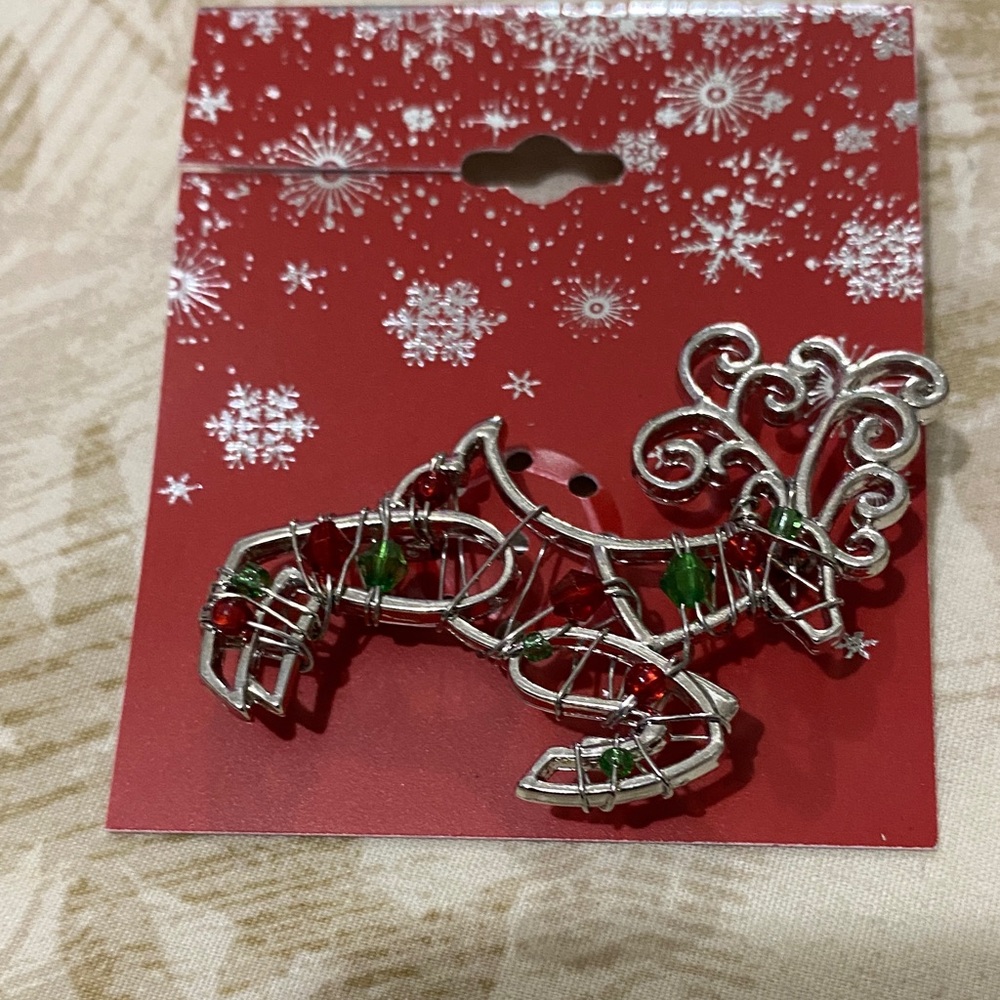 Sears Silver and Red Reindeer Brooch